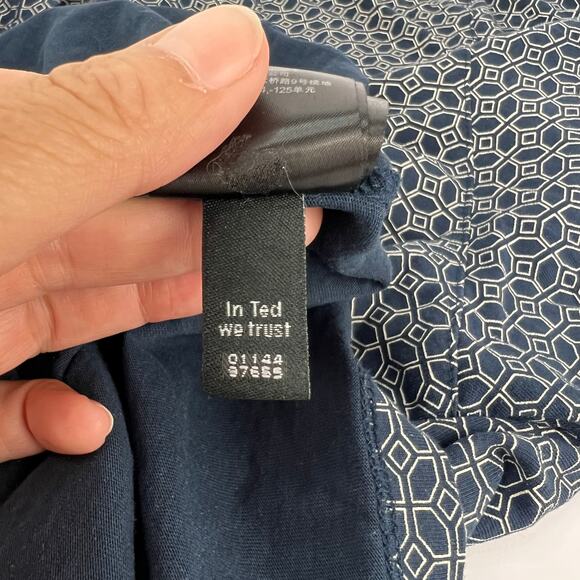 TED BAKER 6 Women's Short Sleeve Navy Blue Preppy Golf Polo Shirt Geometric Prep - Picture 10 of 12